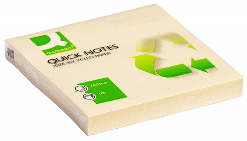 Блок паперу Q-CONNECT зі 100% переробленої сировини, 76x76 мм, 100 арк жовт KF05609